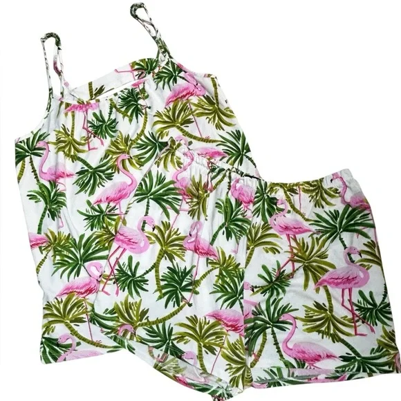 Room Service Pajamas Flamingo Palm Tree Print Size Large - Picture 4 of 4